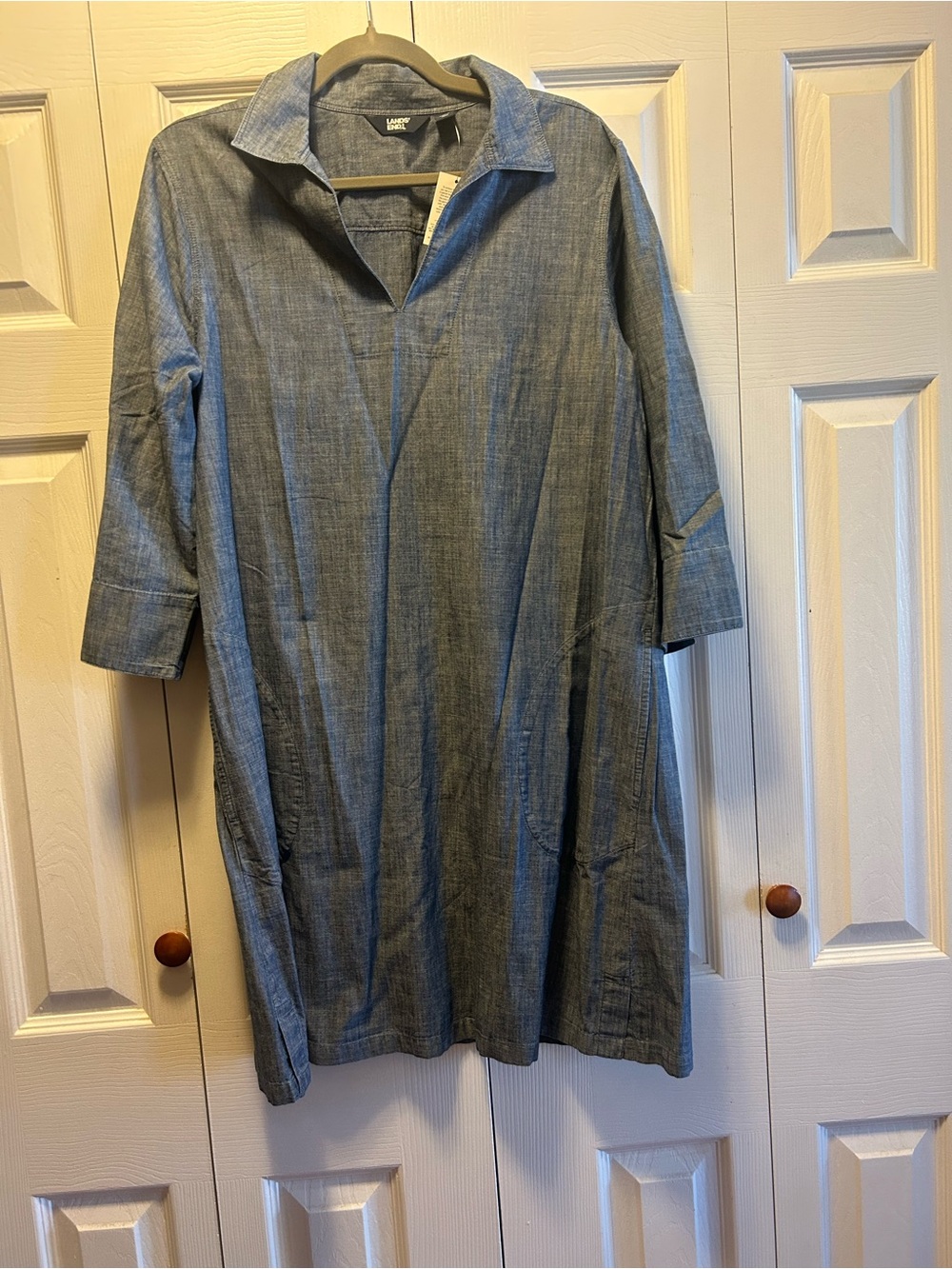Lands' End Women’s Light Blue Chambray Shirt Dress with Pockets